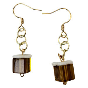 18k gold Plated Mother of Pearl Transparent Glass Cube Dangle Halos Earrings